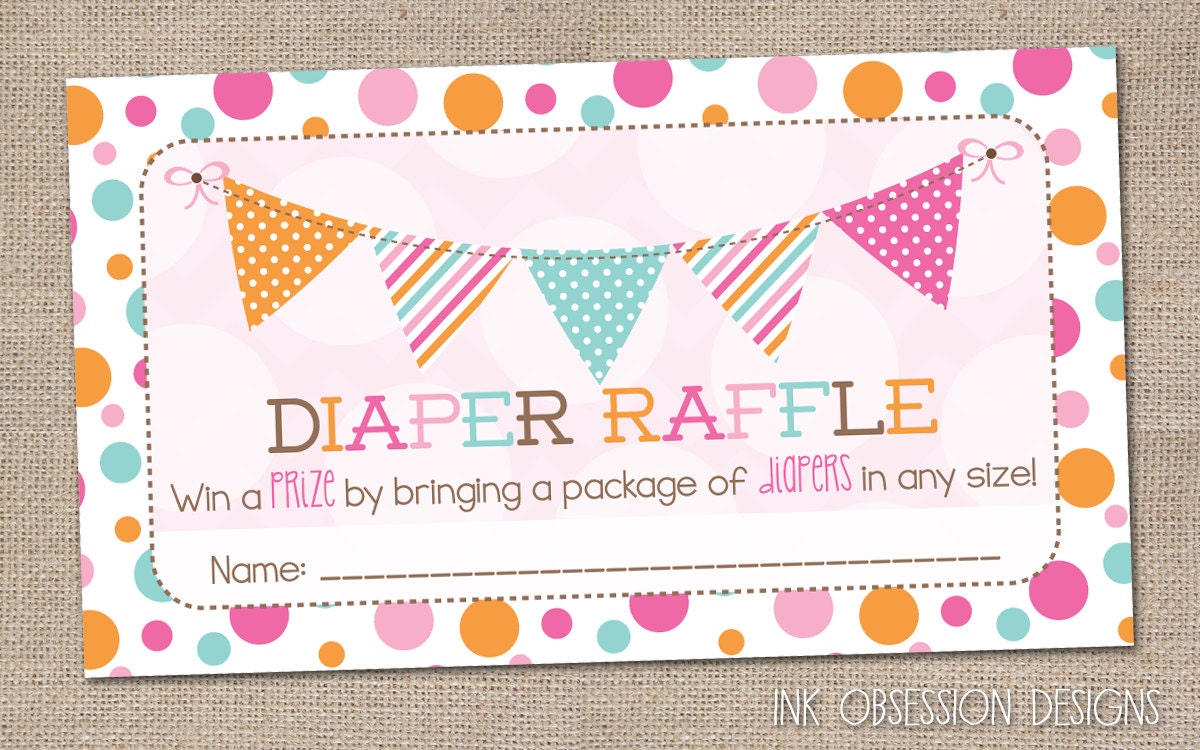 Diaper Raffle Cards Printable Baby Shower by InkObsessionDesigns