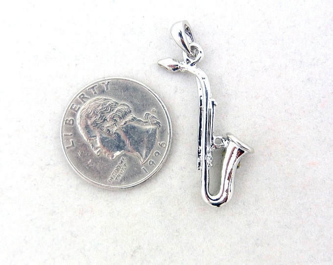 Saxophone Pendant Silver-tone with Rhinestones