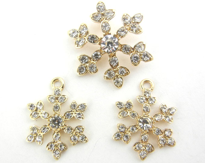 Set of Gold-tone Snowflake Charms and Small Pendant Rhinestones