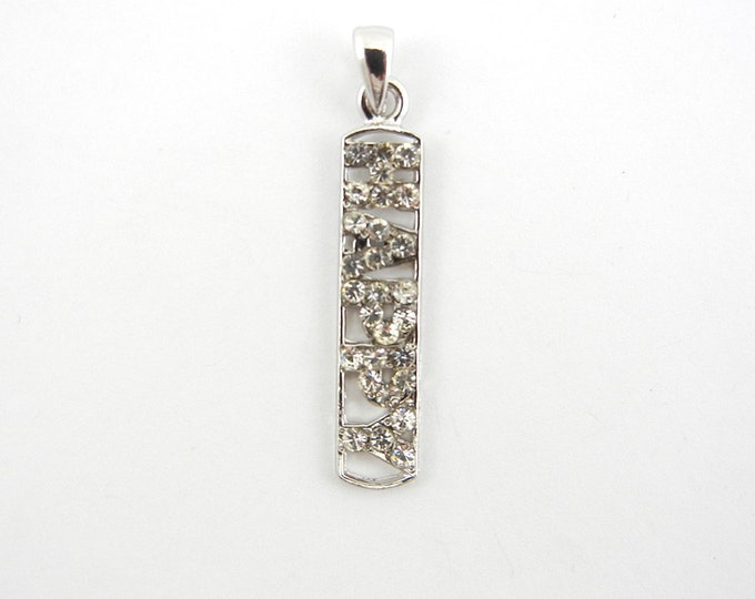 Silver-tone Rhinestone Happy Word Pendant