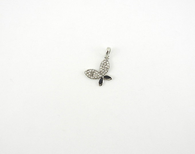 Small Silver-tone Rhinestone Butterfly Pendant