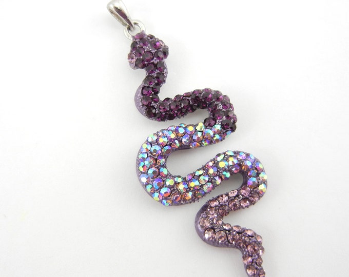 Silver tone Snake Pendant with Purple Amethyst Ombre Rhinestones