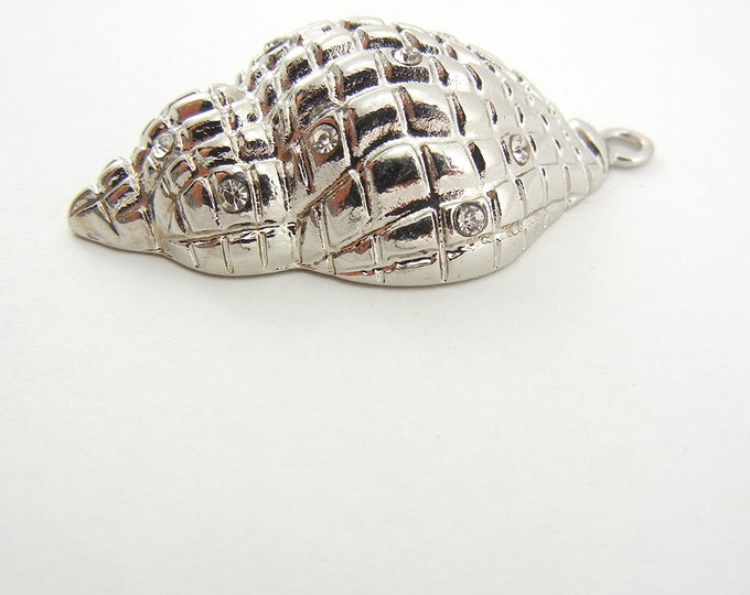 Silver-tone Seashell Charm Pendant with Scattered Rhinestones