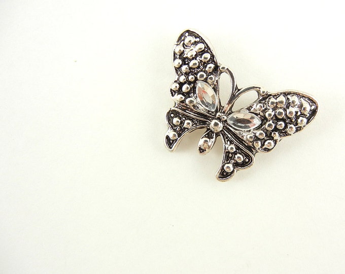 Double Link Butterfly Charm Antique Silver-tone