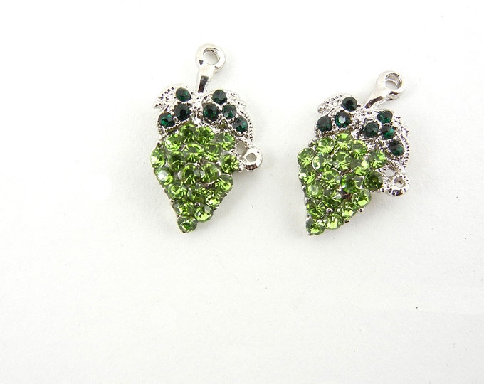 Pair of Grape Charms Green Rhinestones