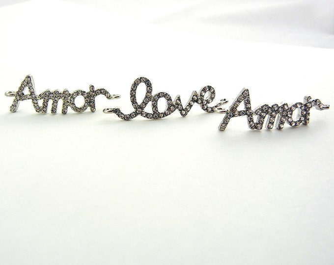 Set of 3 Double Link Curved Rhinestone Words- Amour, Love, Amour