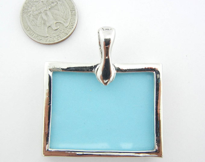 Turquoise Blue Rhinestone Frame Pendant Magnetic Clasp