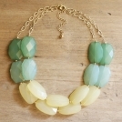 Green, Mint and Yellow Colorblock Double Strand Statement Necklace - Mint Bib Necklace