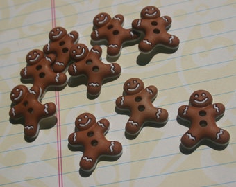 Gingerbread Men Buttons - Christmas Sewing Button - 7/8" Wide - 8 Buttons