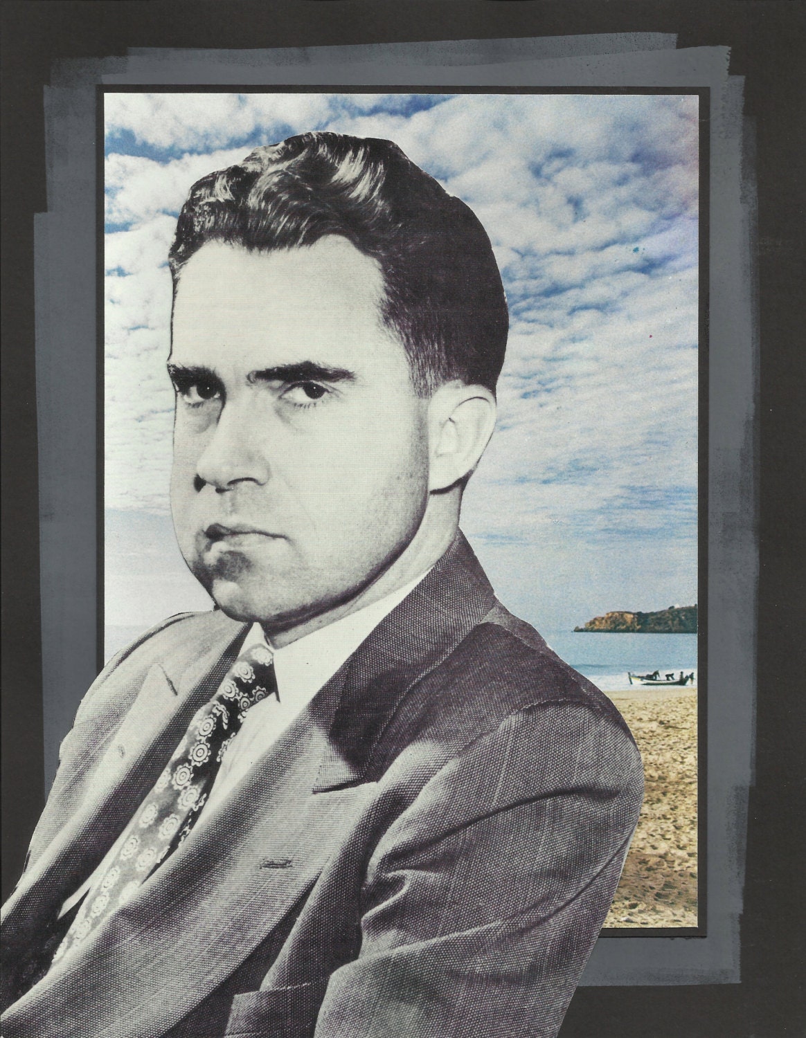 Original Collage Nixon on the Beach