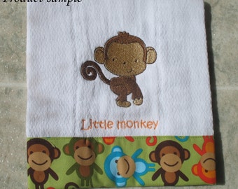 Personalized embroidered baby burp cloth - monkey