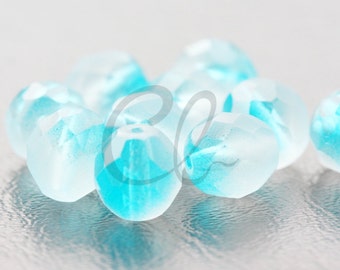 10pcs Czech Fire Polish Faceted Round Fire and Ice-Crystal/Teal Green 10mm (FP10196)