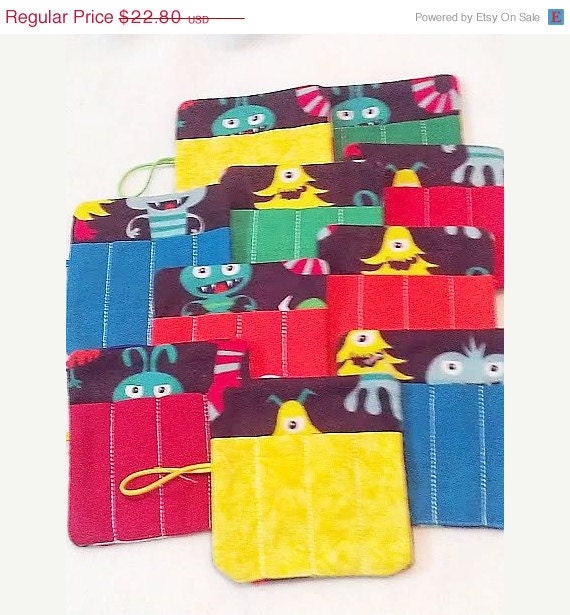 END OF SCHOOL Set of 12 Monster mini crayon rolls with elasti closure and hold 4 crayons School parties and treats Quantity discounts Il_570xn