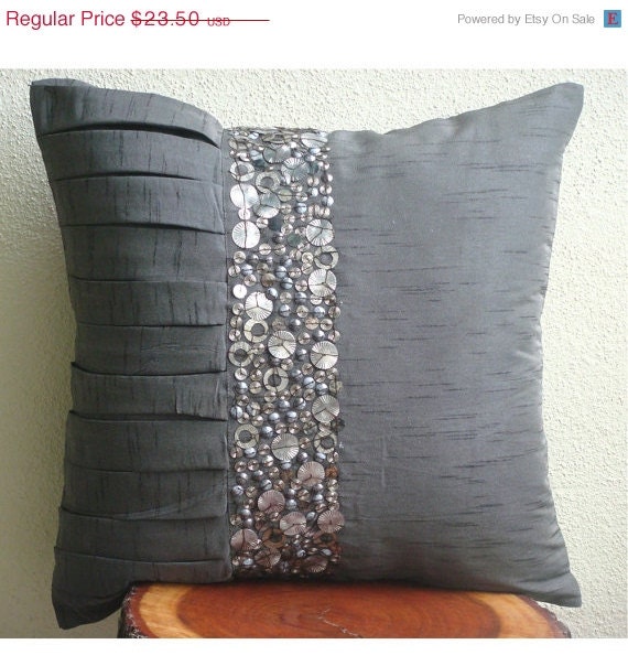 4th July Sale Decorative Throw Pillow Covers Accent Pillow Couch Toss Sofa Pillow 16x16 Inch Silk Pillow Cover Metal Embroidered Pleated Sim