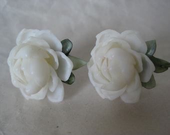 Rose Flower White Earrings Screw Shell Vintage Wedding