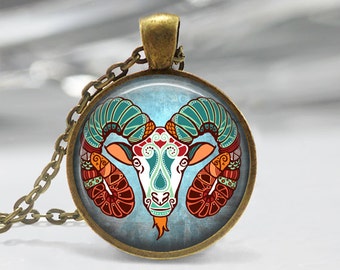 Aries Zodiac Glass Pendant - Aries Zodiac Jewelry - Zodiac Necklace - Art Pendant - Zodiac Necklace -Zodiac Charm,Astrology Pendant