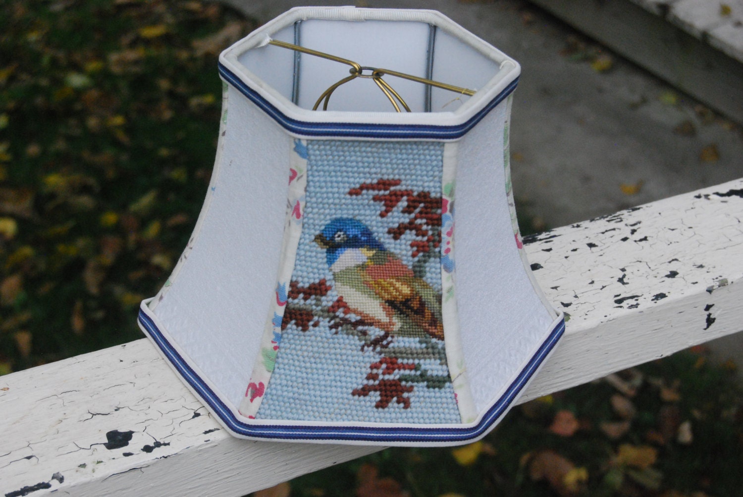 Bird Lamp Shade Lampshade Needlepoint Small Shade 5x8x6 Hex