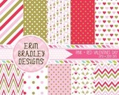 50% OFF SALE Pink & Red Valentines Day Digital Paper Set Holiday Digital Paper Graphics Hearts Arrows Chevron Stripes INSTANT Download Il_170x135