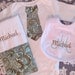 3 piece baby boy gift set, 1 Just Like Daddy Tie Onesie, 1 Personalized Matching Burp Cloth, 1 Personalized Matching Bib. Custom made.