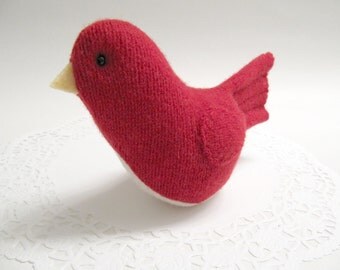 Red Wool Felt Bird Soft Sculpture Bird Spring Decor Easter Decoration Stuffed Bird Plush Upcycled Felted Wool Sweater Bird 725