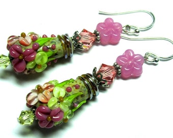 Flower Earrings, Lampwork Earrings, Handmade Earrings, Glass Earrings, Floral Earrings, Cone Earrings, Lampwork Jewelry, Handmade Jewelry
