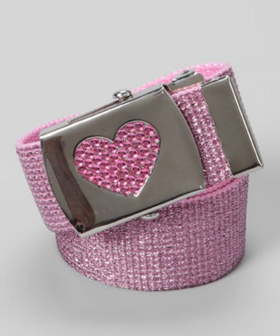 GIRLS pink metallic Rhinestone heart buckle belt - can come on any color belt strap