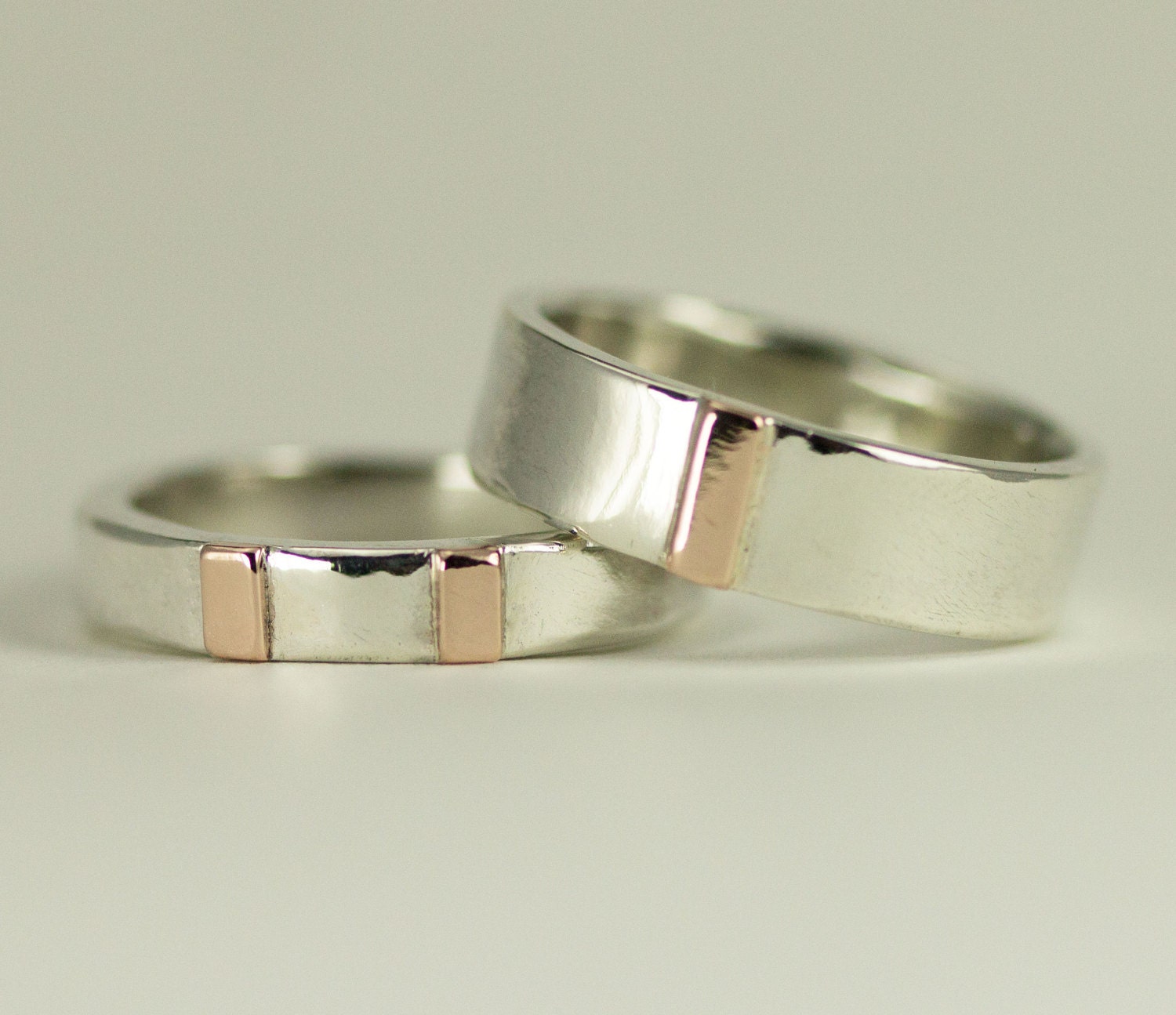 14k Rose Gold and Sterling Wedding Set His and Hers by PPennee