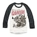 Greetings from Canada (Zombie Beavers) unisex baseball tee, men or women, screenprint on American Apparel heather black