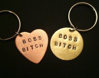 Boss Gift, Girl Boss, BOSS BITCH Keychain, Boss Keychain, Boss Babe, Like a Boss, Stamped Heart Keychain, Copper Heart Key Ring, Bad Ass