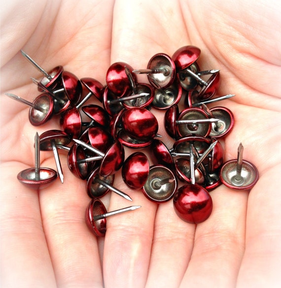 Red Upholstery Tacks Nails / Round High Dome / by