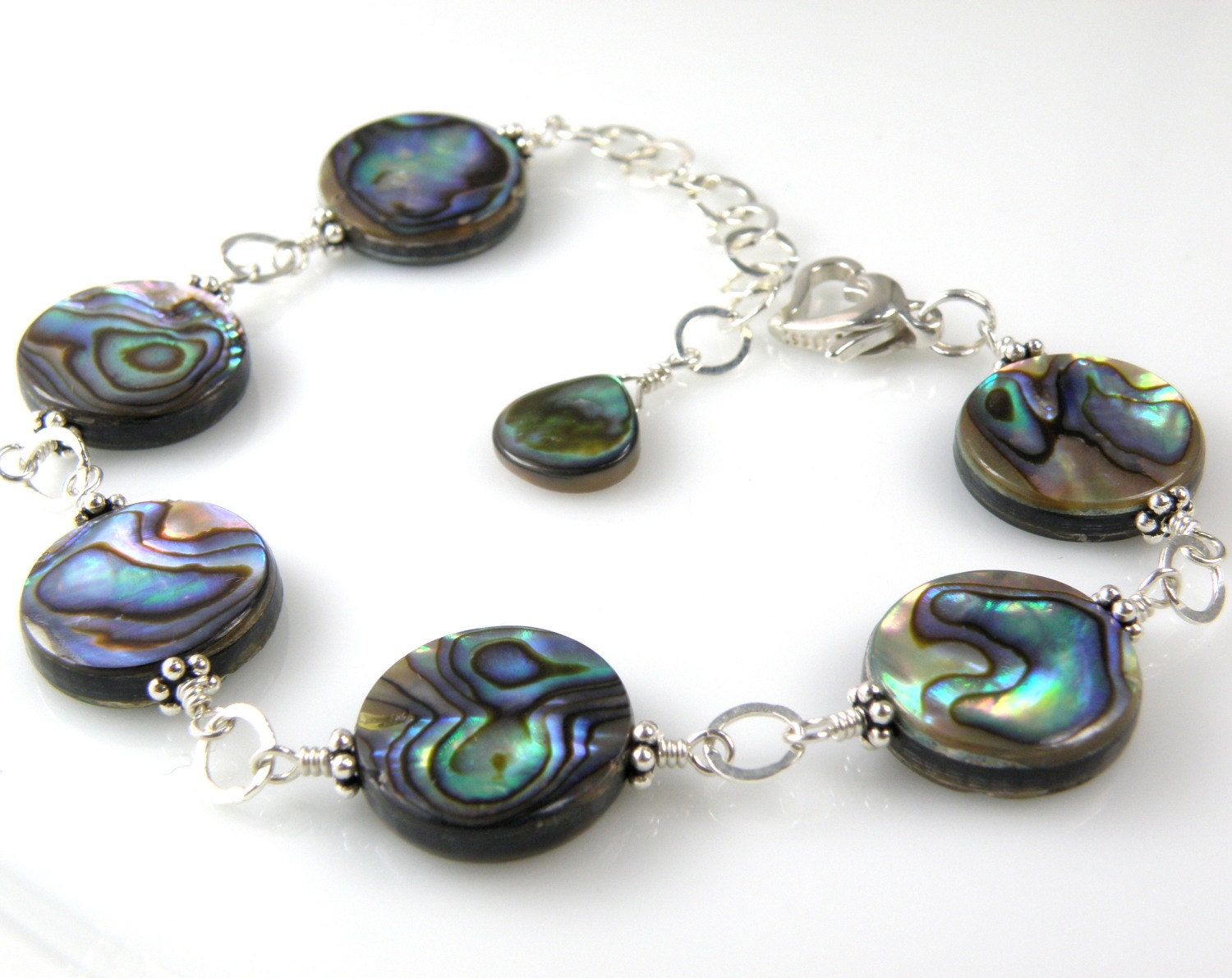 Abalone Bracelet Shell Jewelry Flat Round Disc Paua Shell
