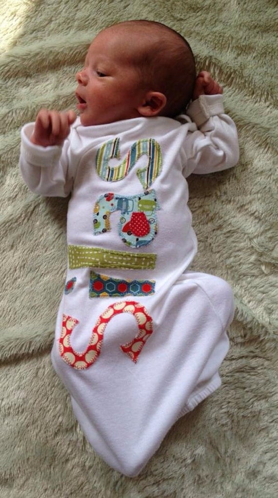 Personalized appliqué infant gown boy baby gown boy infant