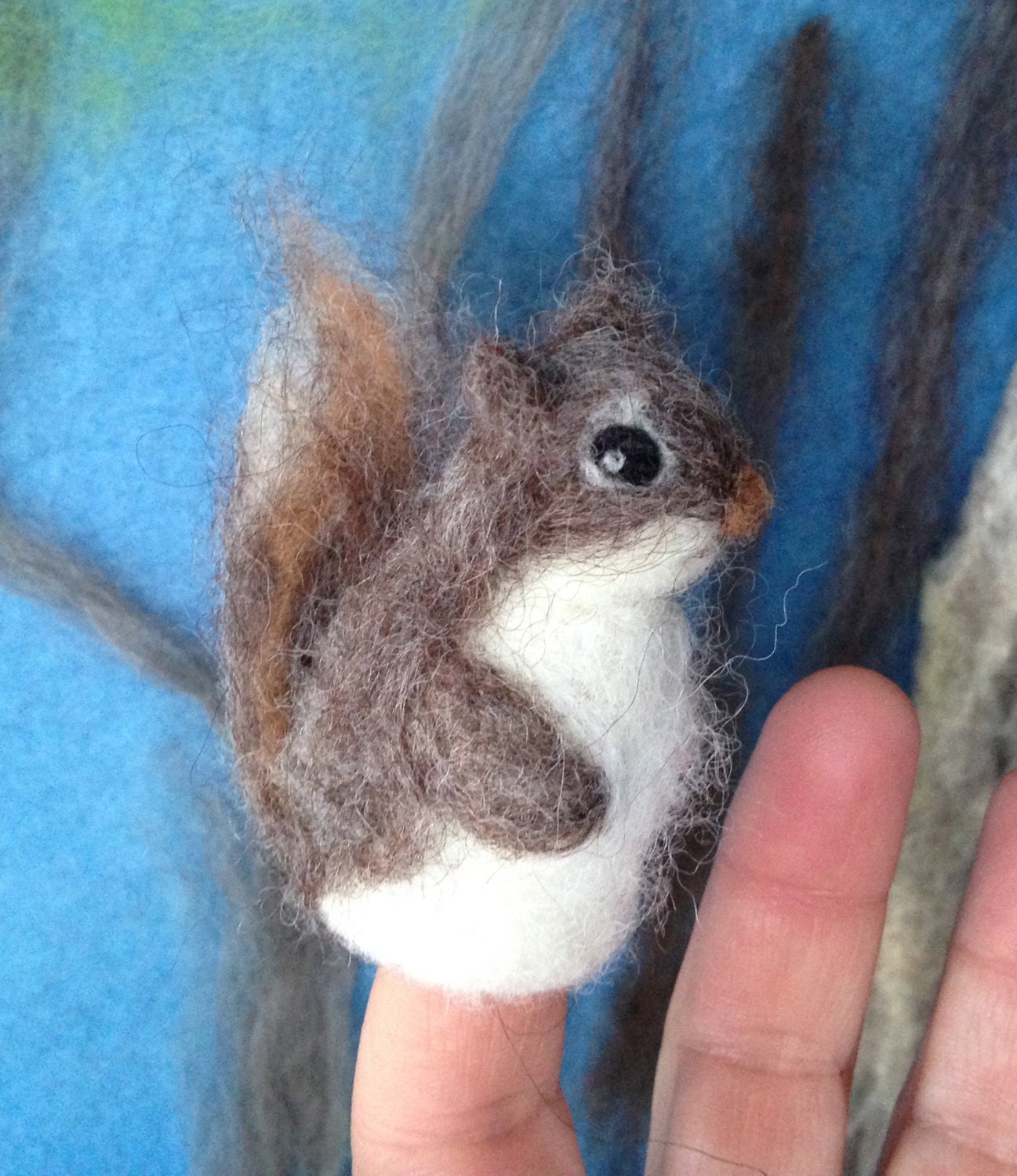 Needle felted finger puppet squirrel