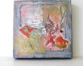 Goldfish Acrylic Painting on canvas, Art, Coral Collage, Beach Mixed Media, Beach Cottage Decor, Coral