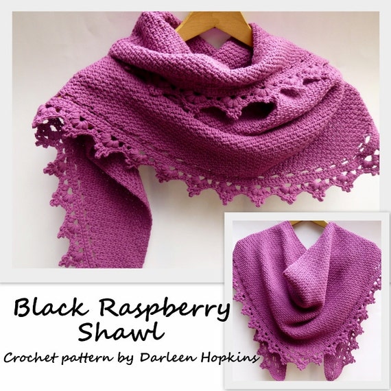 Crochet Pattern Shawl or Cowl, Scarf, Shawlette Black Raspberry dk sport worsted lace yarn INSTANT pdf DOWNLOAD with BONUS Frog Hat Pattern