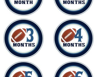 Baby Month to Month Stickers, Football Monthly Birthday Stickers for Baby, Navy Blue Football Photo Prop Birthday Stickers