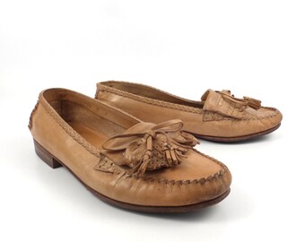 Cole Haan Loafers Tan Natural Brown Vintage 1990s Leather Shoes men's size 7