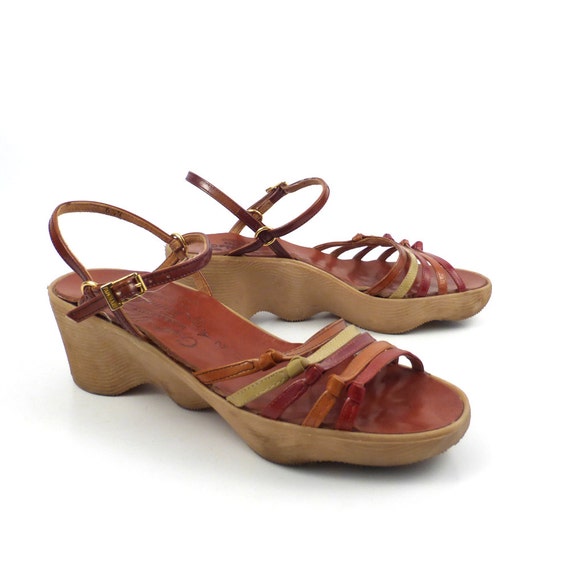 Famolare Platform Sandals Vintage 1970s Wave sole Wedges Get Up Brown ...