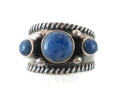 Blue Denim Lapis Lazuli Sterling Silver Ring - Vintage - Size 6.5 Adjustable - InVintageHeaven