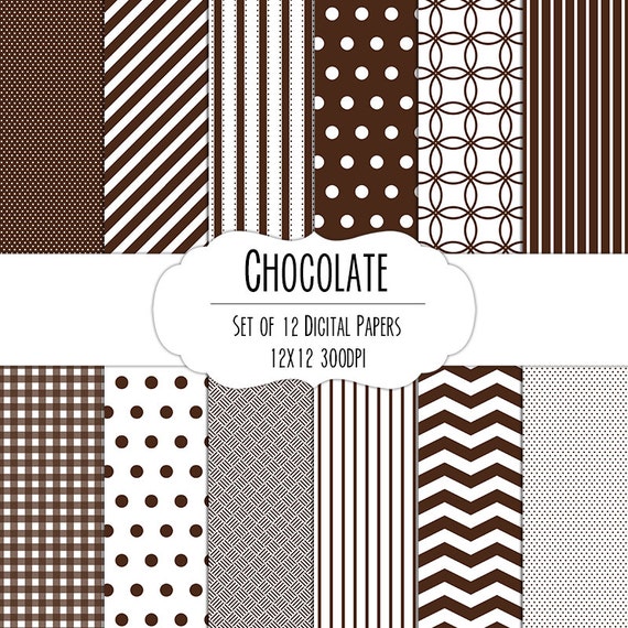 Chocolate Brown Digital Scrapbook Paper 12x12 Pack Set of 12
