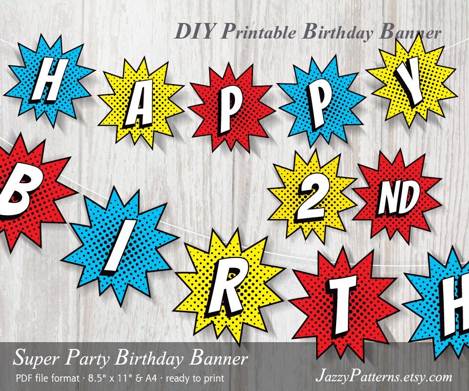 DIY Superhero Party Printable Banner comic book style for your