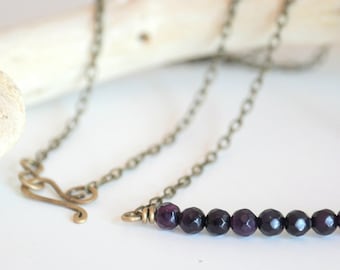 Purple Beads and Antiqued Brass Necklace