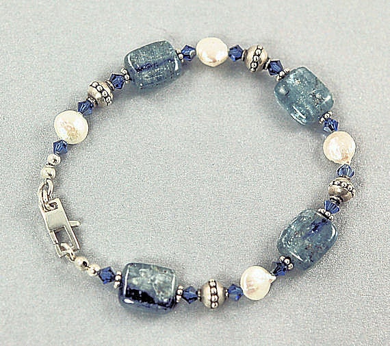 Items similar to Kyanite, White Freshwater Coin Pearl & Sterling Silver