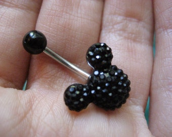 jewelry nipple on stick Mouse Black Barbell Bar Crystal Stud Navel Jewelry Button Ring Belly