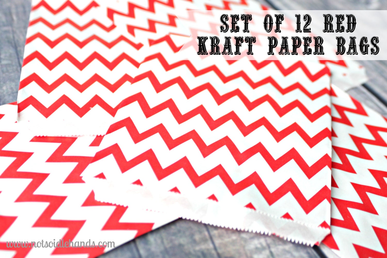 kraft 12  Bags Kraft bags of Cherry Paper Chevron Set red NotSoIdleHands by Red paper