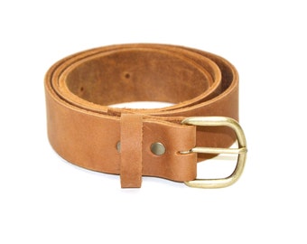 Tan Leather Belt - Plain Light Brown Distressed Leather Belt - Gifts for Guys - Unisex Belt