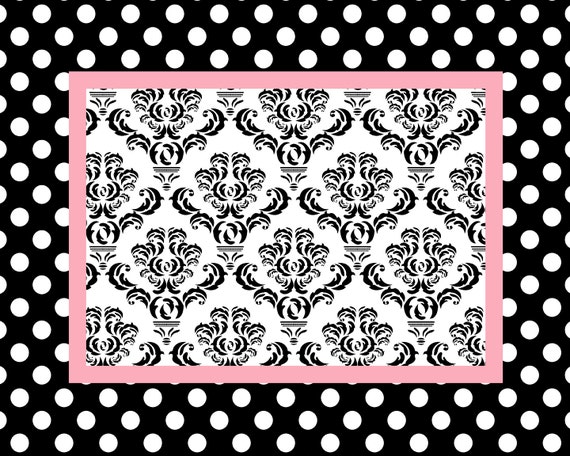 Black & White Damask-Polka Dots Blush or Hot Pink by redbeauty