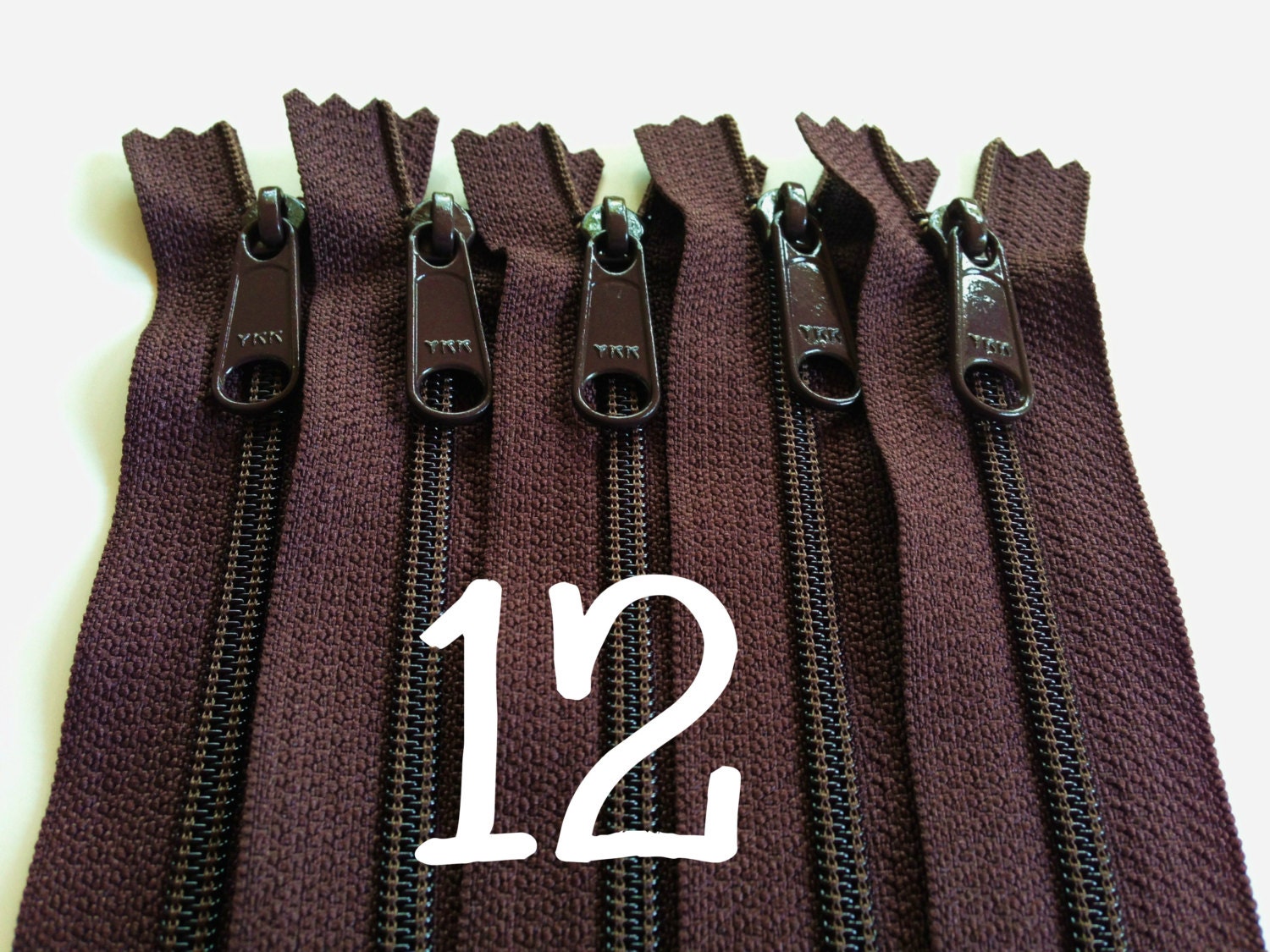 SALE 12 inch YKK handbag zippers long pull five pcs 4.5 mm