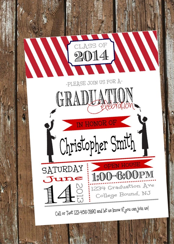 Stripes Graduation Party BOY Invitation pick by Partyperfectdesign