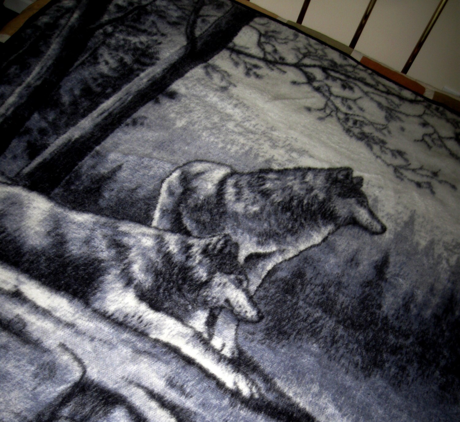 Vintage Blanket Wolf Design Wolves Biederlack Germany Lap
